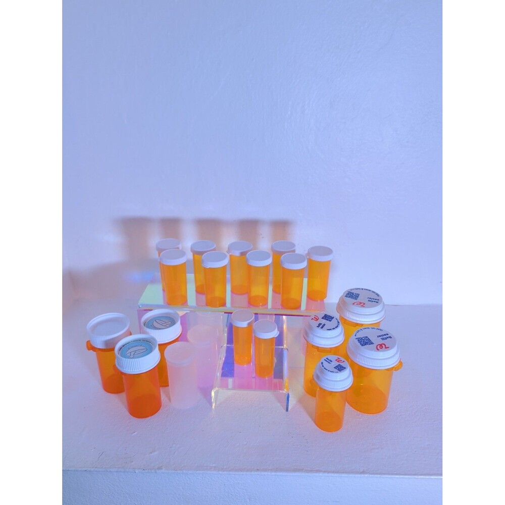 15pc Empty Pill Bottle Organization Starter Kit Assorted Sizes Amber Clear Vials